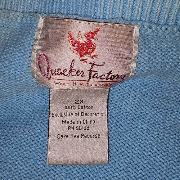 Quacker Factory Womens Blue Embellished V Neck Sweater 2X - Picture 4 of 4